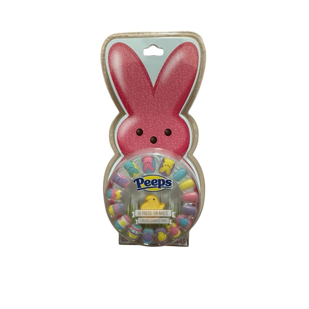 Peeps Press on Nails -Easter Themed & Colors 16 Press On Nails & 1 Peeps Ring